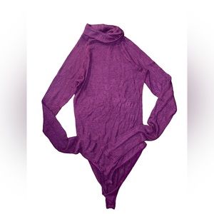 Free People Long Sleeve Turtle Neck Body Suit Purple Plum Women’s Small